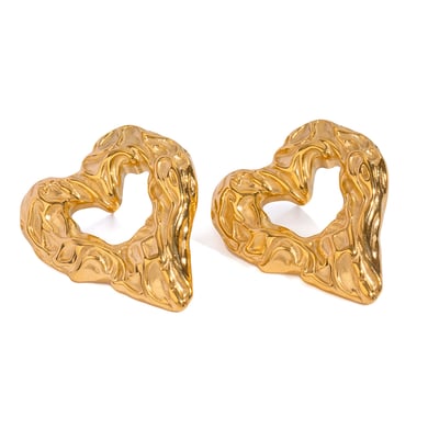 1 Pair Classic Retro Style Hollowed-out Heart Shape Stainless Steel 18K Gold Plated Women's Stud Earrings h5 Picture5