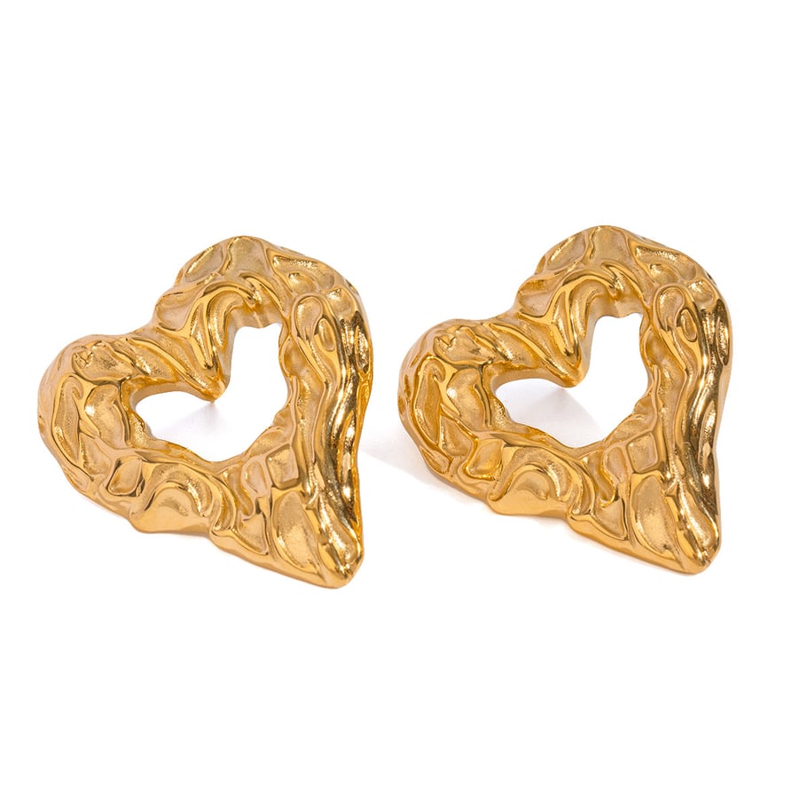 1 Pair Classic Retro Style Hollowed-out Heart Shape Stainless Steel 18K Gold Plated Women's Stud Earrings Picture5