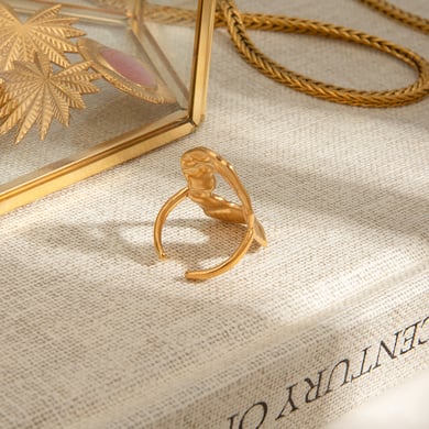 Anillos ajustables para mujer de acero inoxidable dorado con diseño de martillo, serie clásica, 1 pieza h5 Imagen7