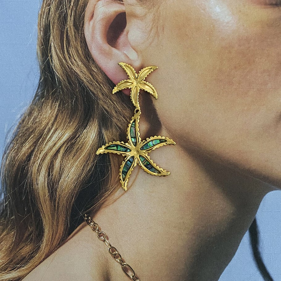 1 Pair Classic Series Europe and America starfish Stainless Steel 18K Gold Plated Women Drop Earrings Picture5