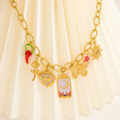 1 Piece Romantic Series Elegant Heart Stainless Steel 18K Gold Color Plated Glass Women's Pendant Necklaces h5 Picture5