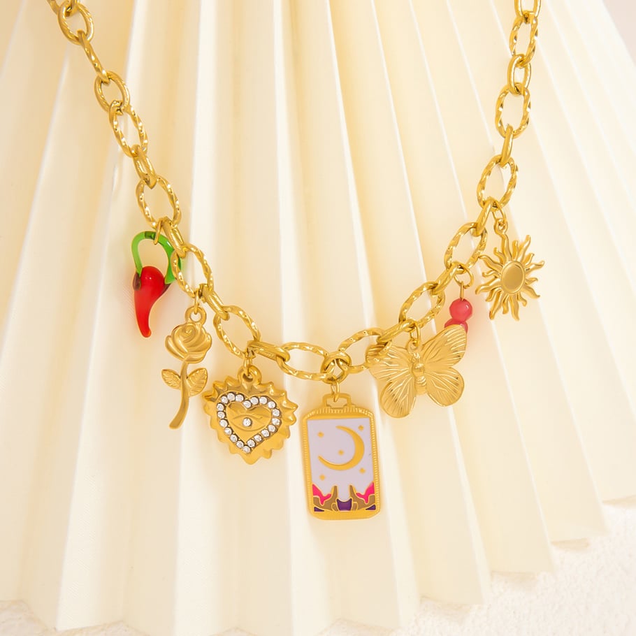 1 Piece Romantic Series Elegant Heart Stainless Steel 18K Gold Color Plated Glass Women's Pendant Necklaces Picture5
