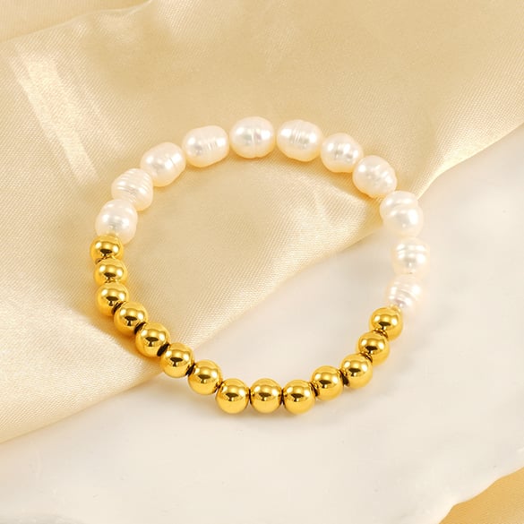 1 pezzo semplice serie semplice titanio acciaio placcato oro 18K perle donne braccialetti di perline
