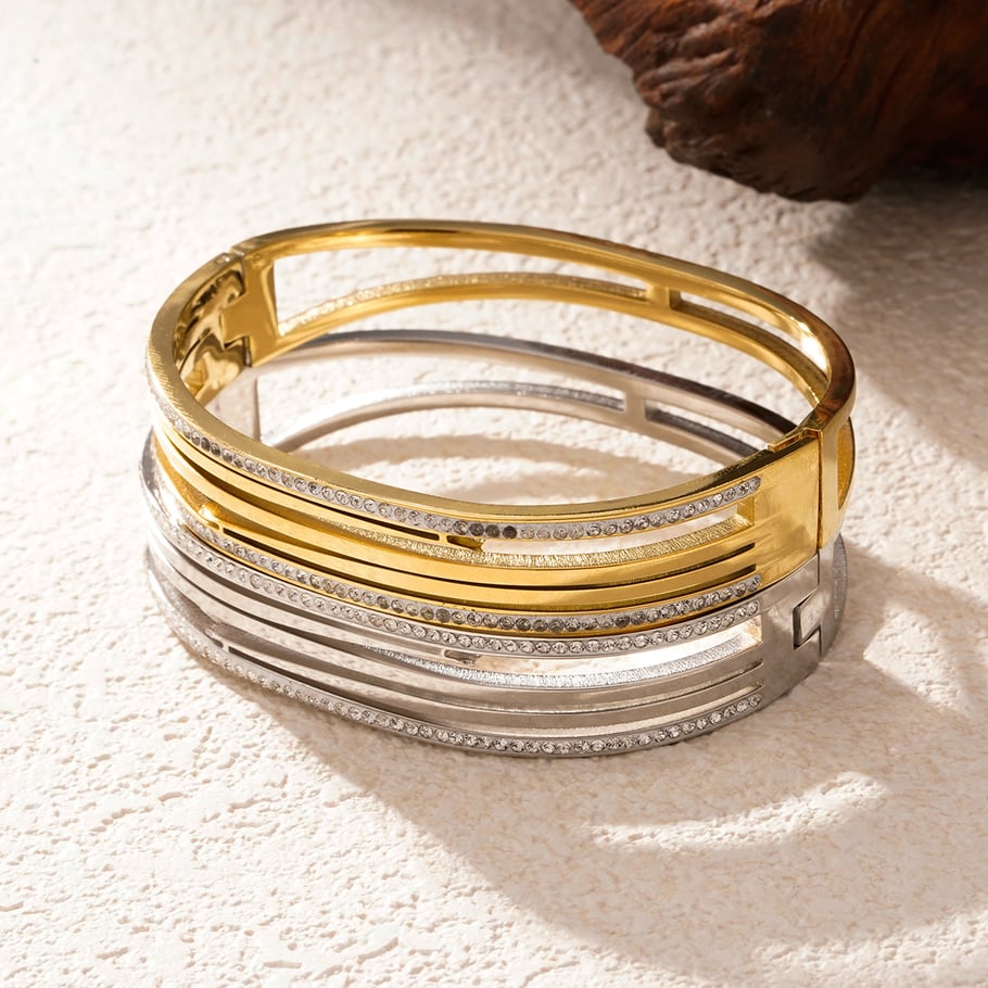 1 Piece Minimalist Series Classic Strip Stainless Steel Gold Color Women's Bangles Picture6