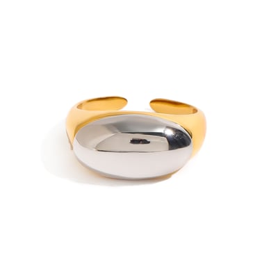 Anillos ajustables para mujer de acero inoxidable ovalado, color dorado, serie simple, Europa y América, 1 pieza h5 Imagen6