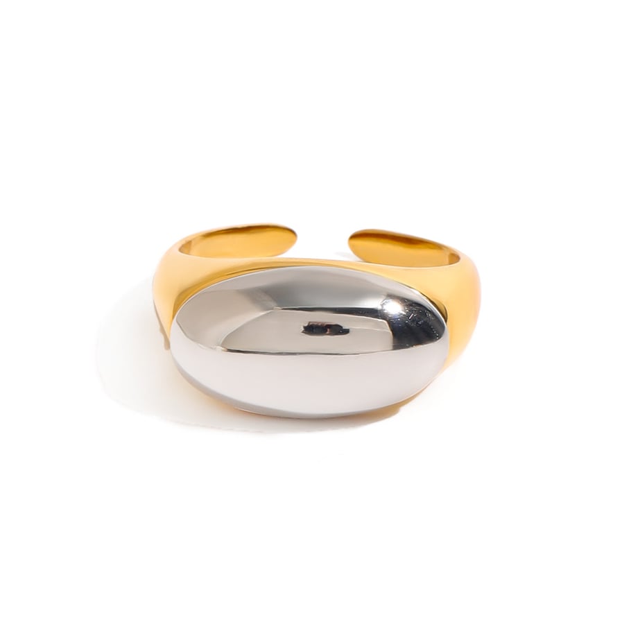 Anillos ajustables para mujer de acero inoxidable ovalado, color dorado, serie simple, Europa y América, 1 pieza Imagen6