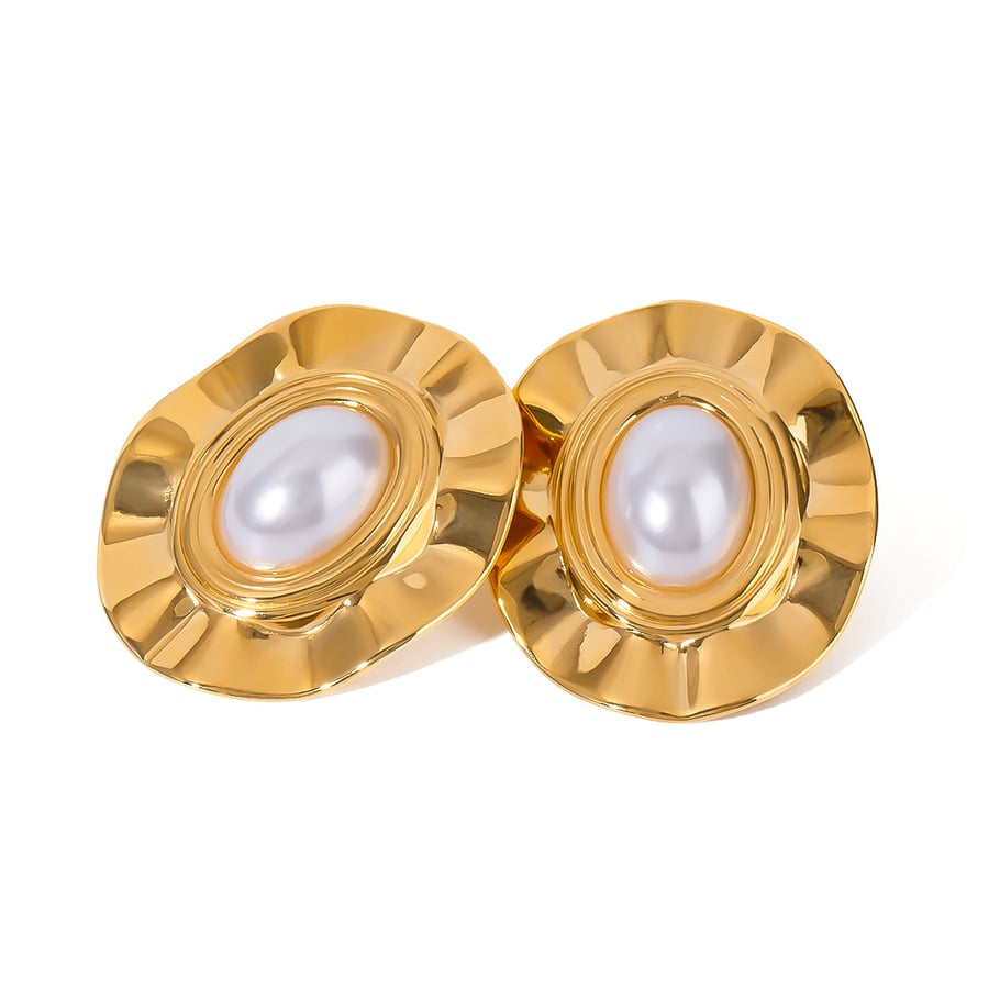 1 Pair Classic Series Retro Geometric Stainless Steel 18K Gold Plated Women Stud Earrings Picture5