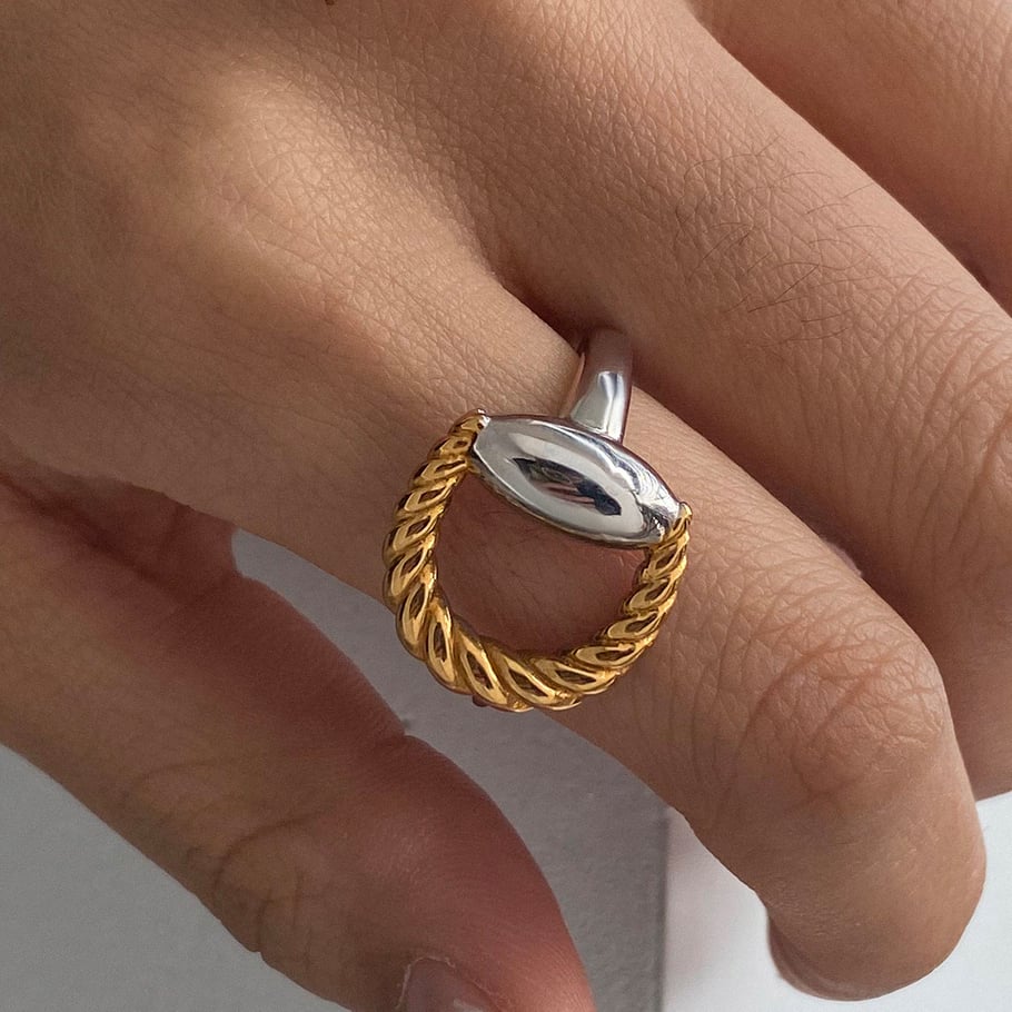 1 Stück Simple Series Europa und Amerika Ringförmige Edelstahl Goldfarbene Damen-Einzelringe Bild10