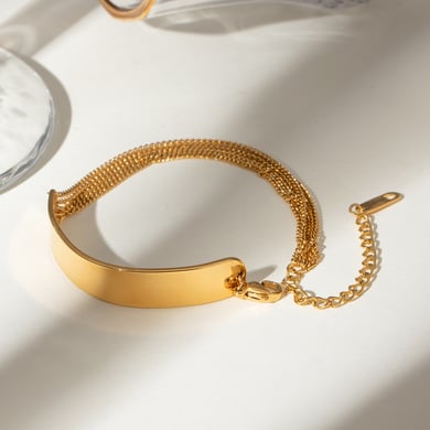 1 Stück Simple Series Einfache geometrische Edelstahl 18 Karat vergoldet Damen Kettenarmbänder h5 Bild3