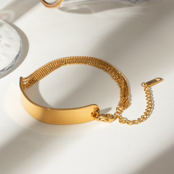 1 pezzo semplice serie semplice geometrico acciaio inossidabile placcato oro 18K donne catena bracciali