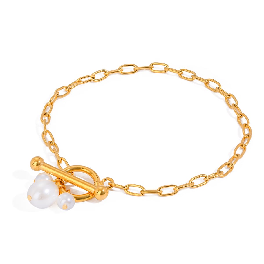 1 Piece Simple Series Sweet Geometric Stainless Steel 18K Gold Plated Artificial Pearl Women Charm Bracelets Picture6