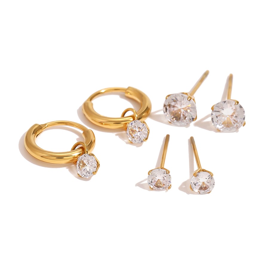 1 Paar Ohrringe Set aus süßen geometrischen Zirkonia-Steinen aus Edelstahl der Simple Series, 18 Karat vergoldet Bild7