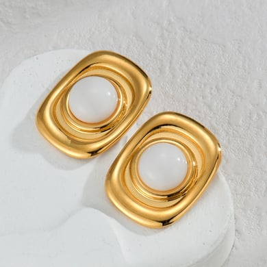 1 Pair Romantic Series Elegant Geometric Stainless Steel 18K Gold Plated Women Stud Earrings h5 Picture4
