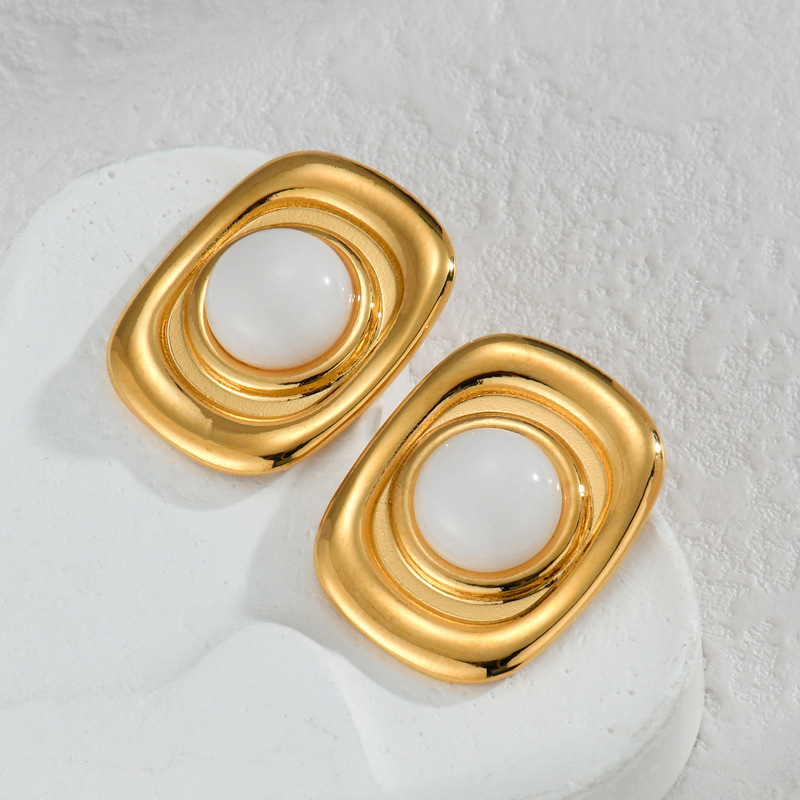 1 Pair Romantic Series Elegant Geometric Stainless Steel 18K Gold Plated Women Stud Earrings Picture4