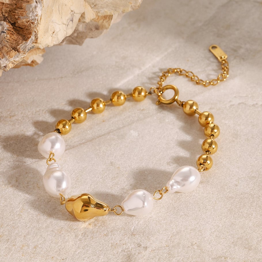 1 Piece Classic Series Elegant Beads Stainless Steel 18K Gold Plated Artificial Pearl Women Beaded Bracelets Picture3