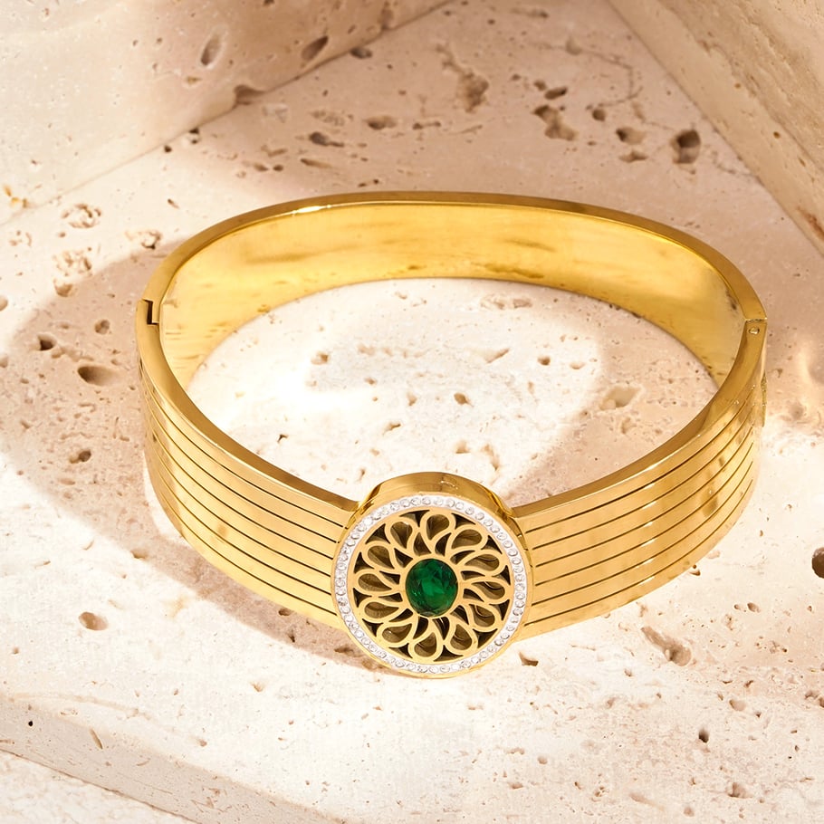 1 Piece Glamorous Series Intricate Oval Stainless Steel Gold Color Women's Bangles Picture5