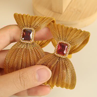 1 Piece Classic Series Retro Bow Knot Stainless Steel 18K Gold Plated Zircon Women Bangles h5 Picture3