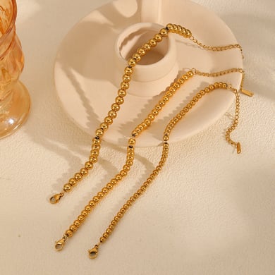 1 stück simple series  style runde edelstahl 18 karat vergoldete damen-perlenarmbänder h5 Bild2