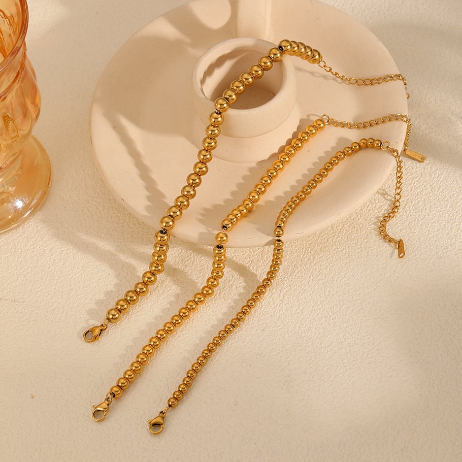 1 stück simple series  style runde edelstahl 18 karat vergoldete damen-perlenarmbänder Bild2