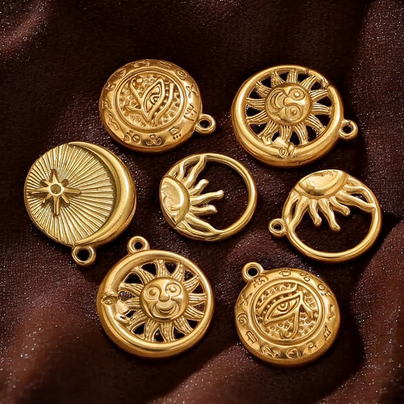 1 Çift Basit Seri Retro Güneş/Ay 18K Altın Kaplama Kadın Kolye