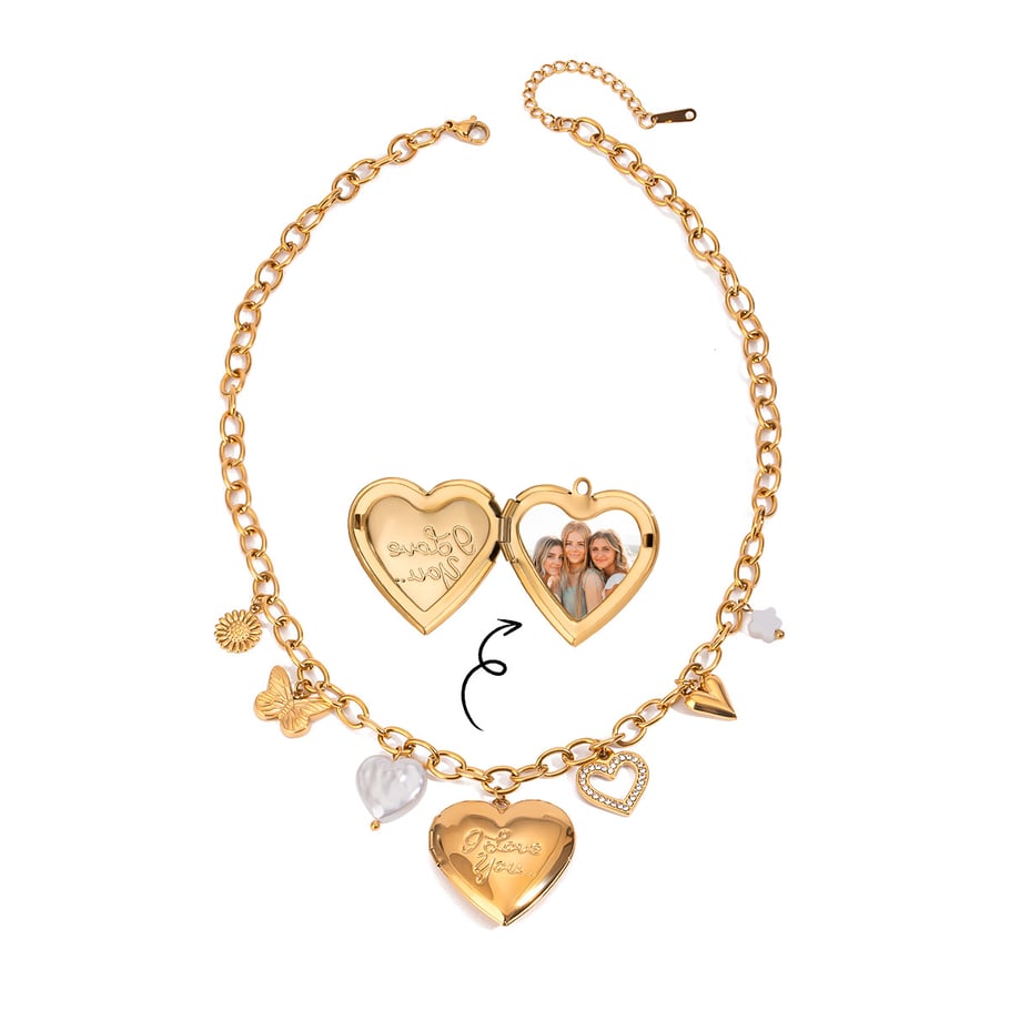 1 Piece Classic Series Exquisite Heart Shape Buttterfly Stainless Steel Gold Color Women's DIY Pendant Necklaces Picture6