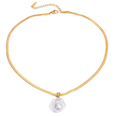 1 Stück Simple Series Elegante geometrische Edelstahl 18 Karat vergoldete Kunstperle Damen-Anhänger-Halsketten h5 Bild6