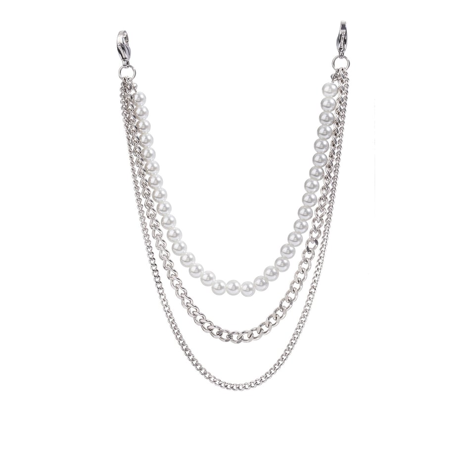 1 pezzo serie classica elegante perline in acciaio inossidabile perle artificiali collane a strati da donna Immagine4