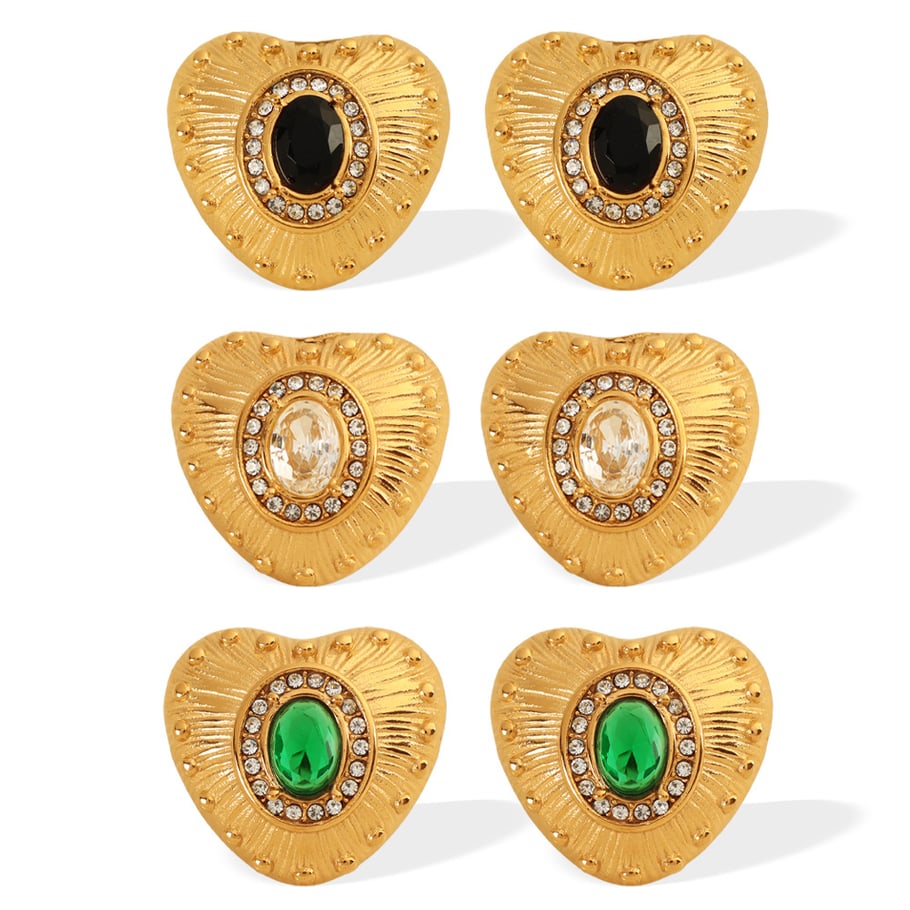 1 Pair Classic Series Retro Heart Stainless Steel 18K Gold Plated Zircon Women Stud Earrings Picture5