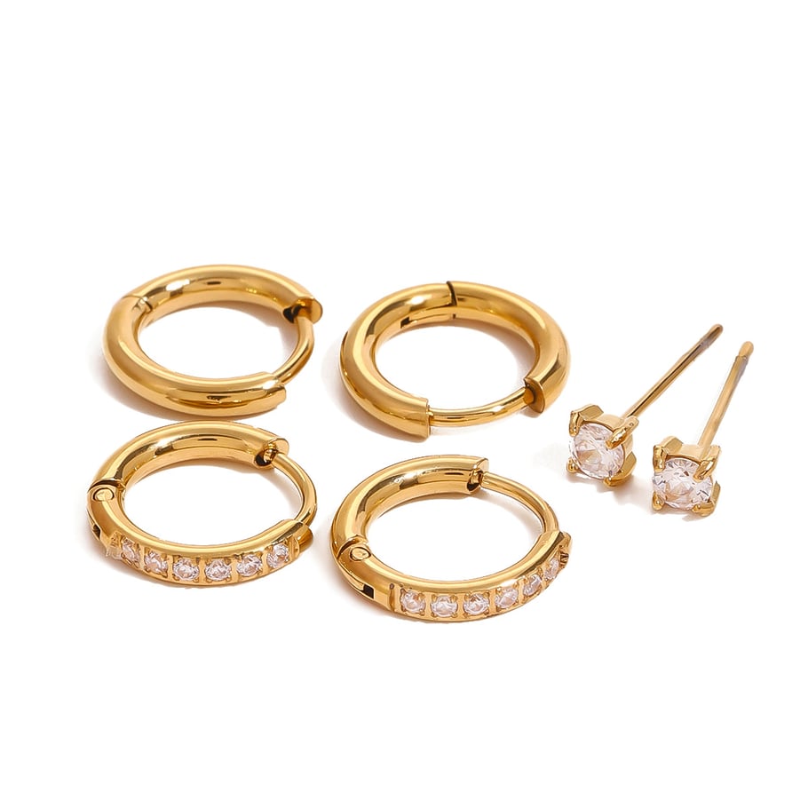 1 Paar Simple Series Europa und Amerika runder Edelstahl 18 Karat vergoldet Strass Damen Ohrringe Set Bild6