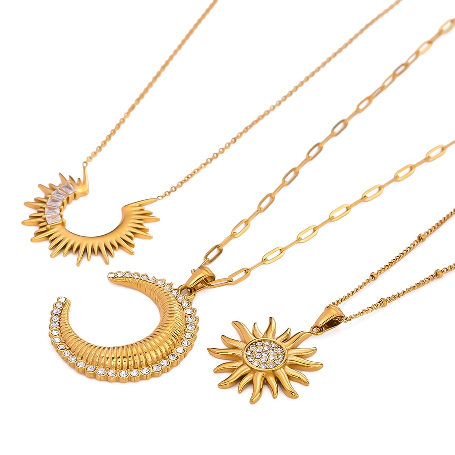 1 Piece Simple Series Punk Sun/Moon Stainless Steel 18K Gold Plated Rhinestone Women Pendant necklaces Picture6