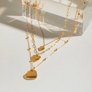 1 Stück Simple Series Simple Heart Edelstahl 18 Karat vergoldet Damen-Mehrfachketten h5 Bild3