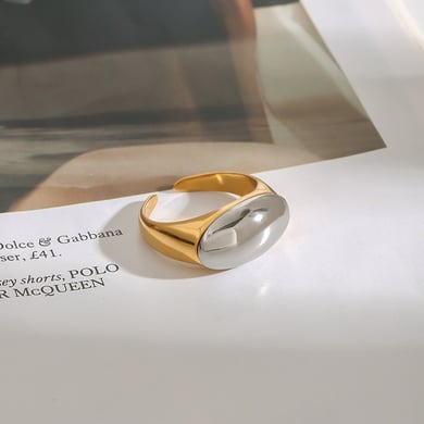 1 Piece Minimalist Series Oval Stainless Steel Gold & Silver Color Women's Adjustable Rings h5 Picture5
