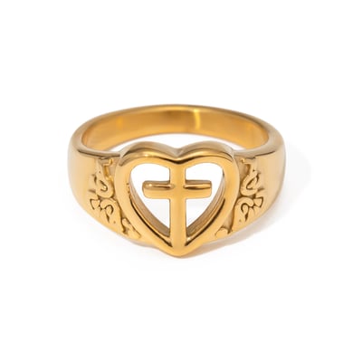 1 Pair Classic Series Retro Heart Stainless Steel 18K Gold Plated Women Single Ring h5 Picture5