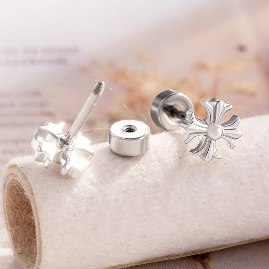 1 Piece Gleaming Series Subtle Cross Shape Titanium Steel Zircon Women's Stud Earrings h5Picture4