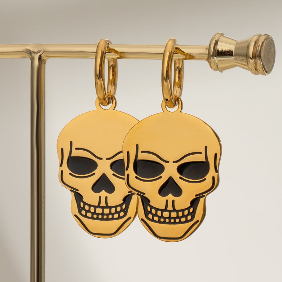 1 Paar Simple Series Punk Skull Edelstahl 18 Karat vergoldet Damen Ohrringe Set Bild5