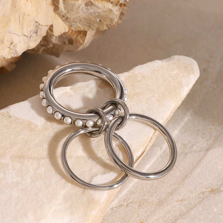 1 Pair Simple Series Daily Geometric Stainless Steel 18K Gold Plated Artificial Pearl Women Single Ring Picture5