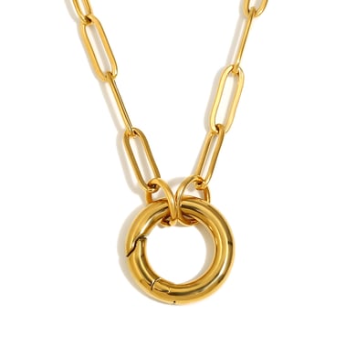Collar con colgante de acero inoxidable dorado de 1 pieza, serie simple, para mujer, de uso diario. h5 Imagen9