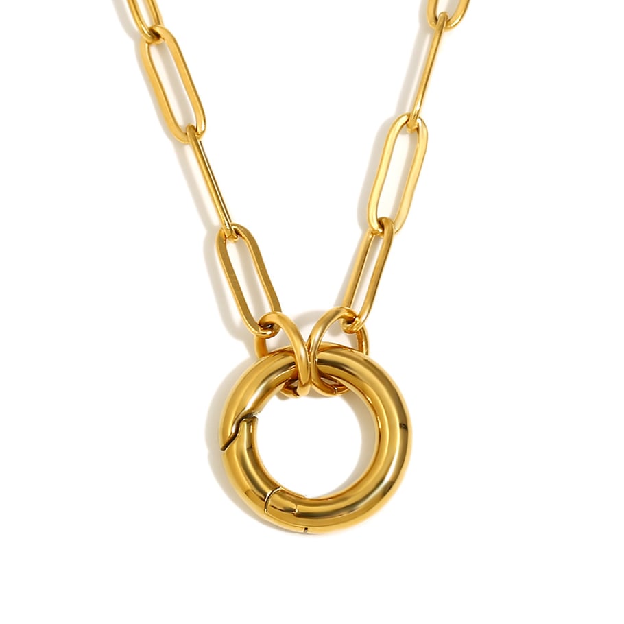 Collar con colgante de acero inoxidable dorado de 1 pieza, serie simple, para mujer, de uso diario. Imagen9