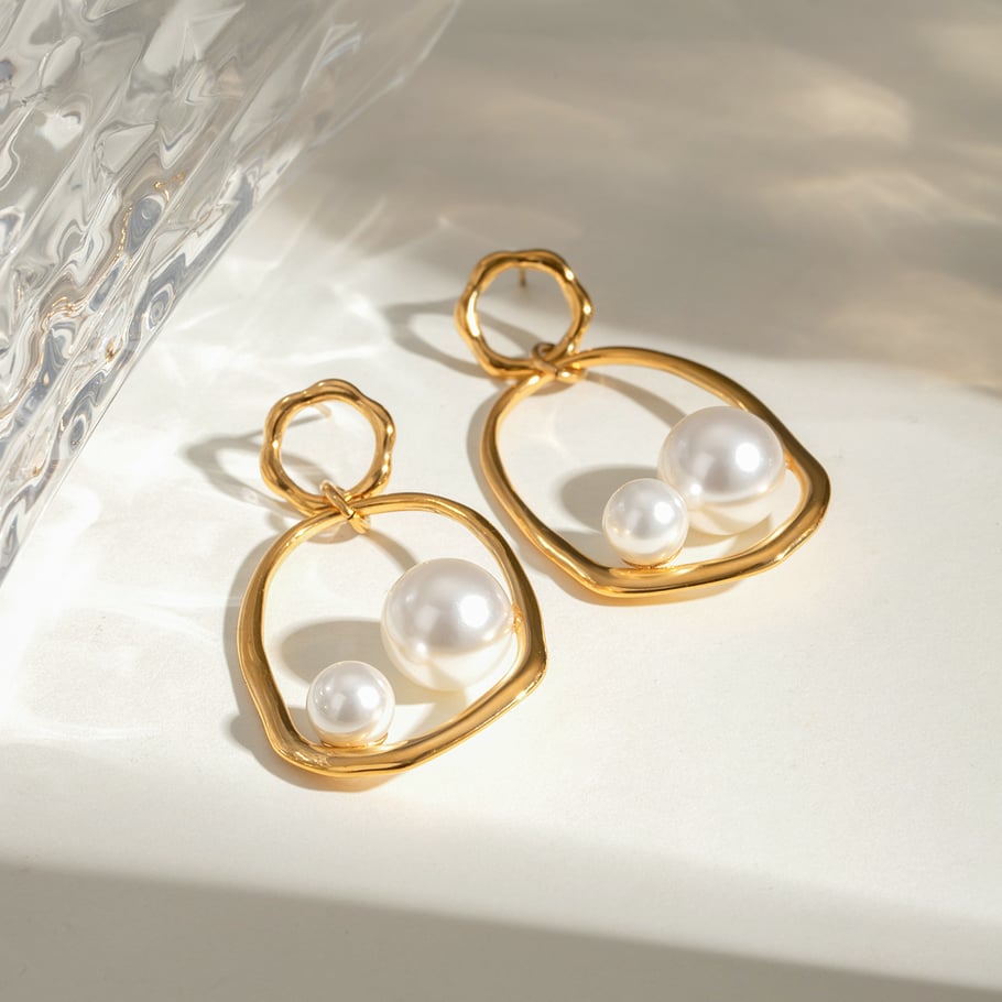 1 Pair Classic Series Elegant Geometric Stainless Steel 18K Gold Plated Artificial Pearl Women Drop Earrings Picture3