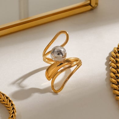 1 Piece Modern Series Fashionable Irregular Stainless Steel Gold Color Women's Single Rings h5 Picture3