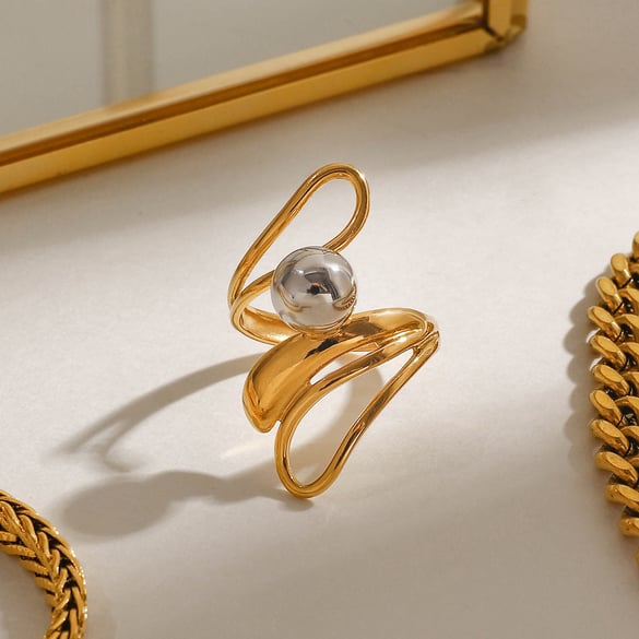 1 Piece Modern Series Fashionable Irregular Stainless Steel Gold Color Women's Single Rings