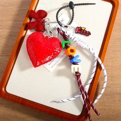 1 Piece Romantic Series Water Ripple Pattern Red Sweet Heart Fabric Women's Bag Charms h5 Picture3