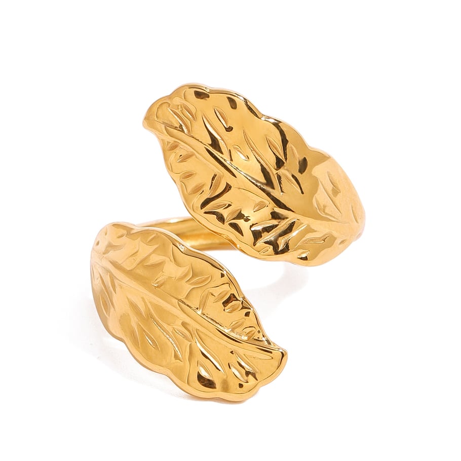 1 Pair Classic Series Classic Plant Stainless Steel 18K Gold Plated Women Adjustable Rings Picture5