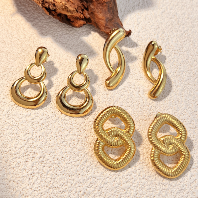 1 Pair Simple Series Geometric Stainless Steel Gold Color Women's Drop Earrings Picture3