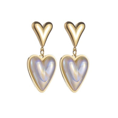 1 paire de boucles d&#39;oreilles pendantes en acier inoxydable plaqué or 14 carats pour femme, série Simple Sweet Heart h5 Image5