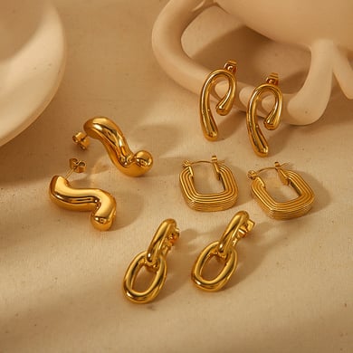 1 Pair Simple Series Simple Geometric 18K Gold Plated Stud Earrings h5 Picture4