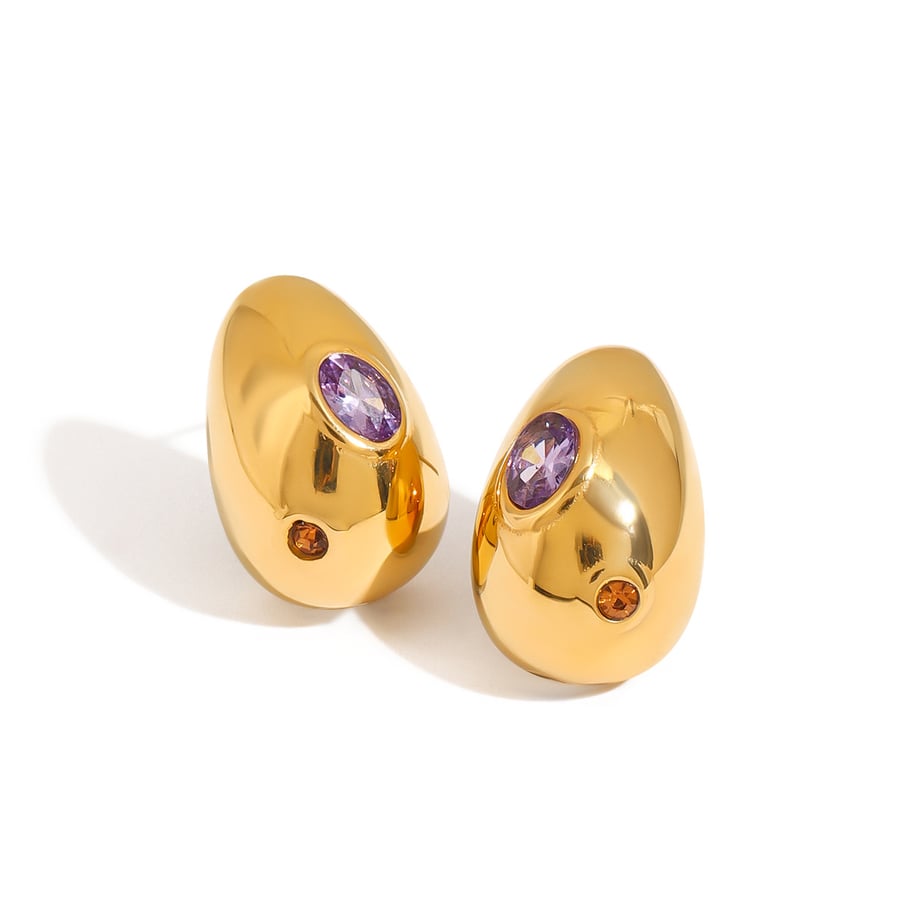 1 par de pendientes de botón de acero inoxidable dorados con forma de gota de Europa y América, serie clásica para mujer Imagen5