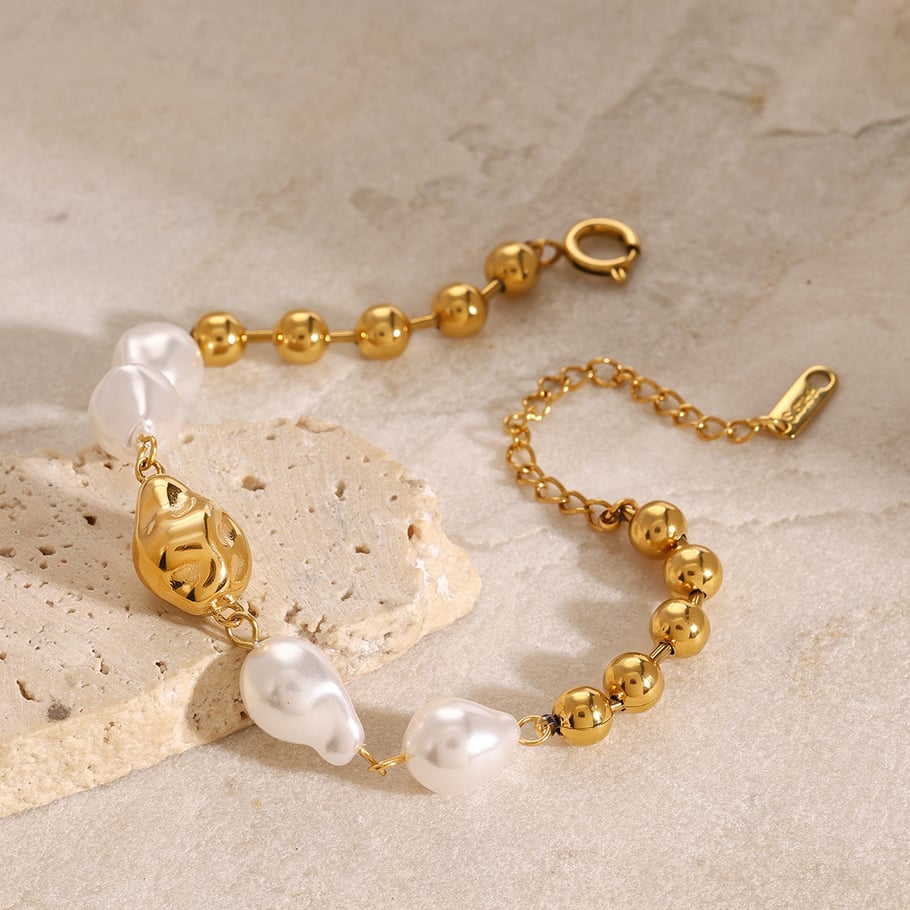 1 Piece Classic Series Elegant Beads Stainless Steel 18K Gold Plated Artificial Pearl Women Beaded Bracelets Picture4