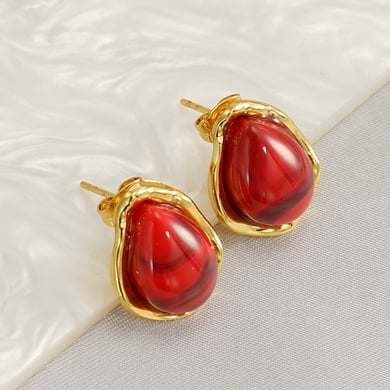 1 Paar Luxuriöse Serie Sexy Droplet Titan Stahl 18K vergoldet Frauen Tropfen Ohrringe h5 Bild5