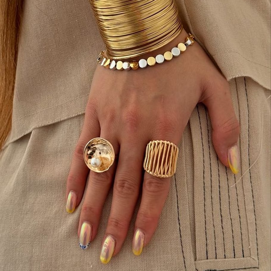 1 Pair Simple Series Casual Geometric Stainless Steel 18K Gold Plated Artificial Pearl Women Adjustable Rings Picture4